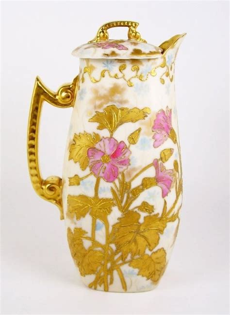 Antique T And V Limoges Chocolate Pot Hand Painted Pink Flowers Heavy