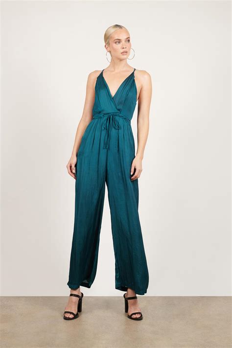 Tobi Jumpsuits Womens Here To Stay Emerald Wide Leg Jumpsuit Emerald