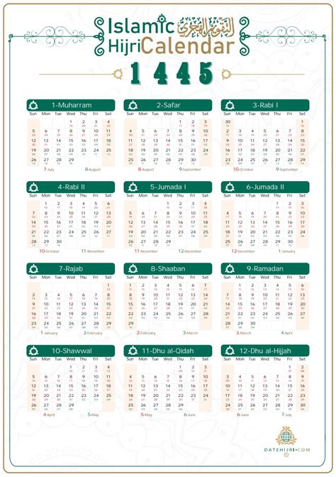 Hijri Islamic Calendar From 2023to 2024 Vector Celebration