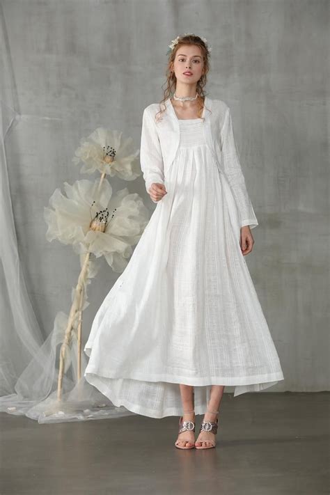 Linennaive Linen Dress Layered Wedding Dress White Dress Etsy Idées
