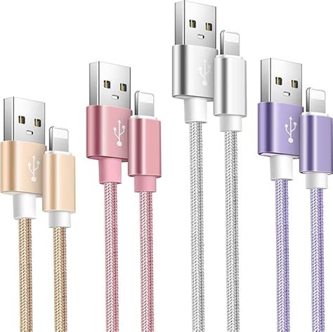 Iphone Charger Cord 4 Pack Purple Silver Pink Gold Apple Mfi
