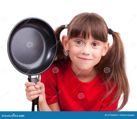 Little Girl Holding A Frying Pan Stock Photo Image Of Child Joyful