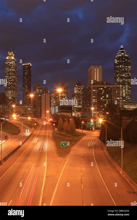 A Vertical Of Atlanta Georgia Skyline At Night Stock Photo Alamy