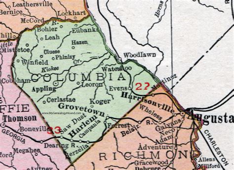 Columbia County Georgia 1911 Map Rand Mcnally Appling