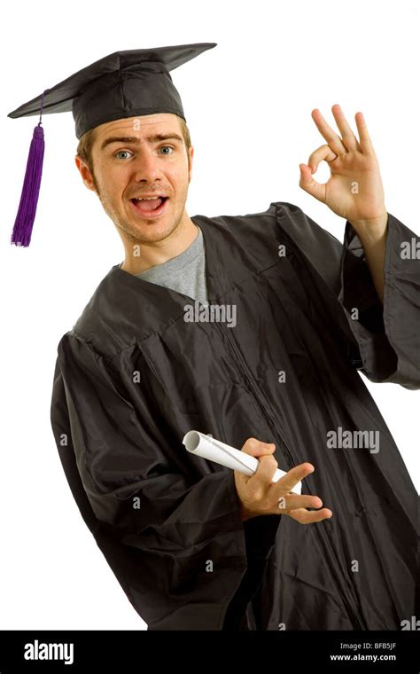 Happy Young Man After His Graduation Isolated On White Stock Photo Alamy