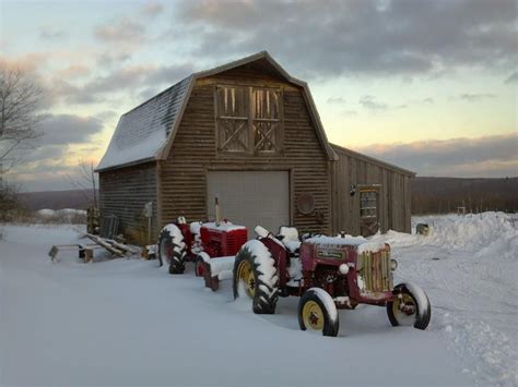 Winter Christmas Scenes Farm Barn Barns Tractors Houses Cabin