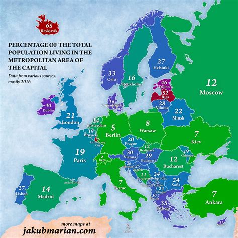 European Countries By Percentage Of Population Living In The Capital