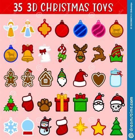 3d Christmas Ornament Vector Set Decorative Holiday Toys Stock Vector