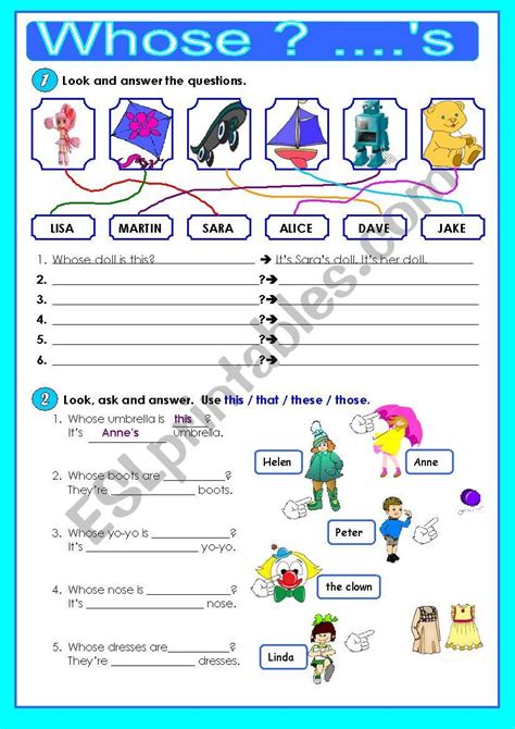 Whose ´s Possessive Case Esl Worksheet By Vickyvar Grammar