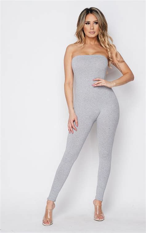 Gray Strapless Bodycon Jumpsuit