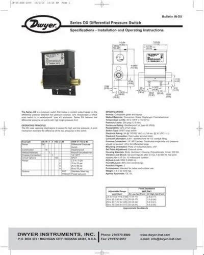 Gas Dwyer Dxw 11 153 2 Differential Pressure Switch Contact System Type Spdt At Rs 7500 In Delhi