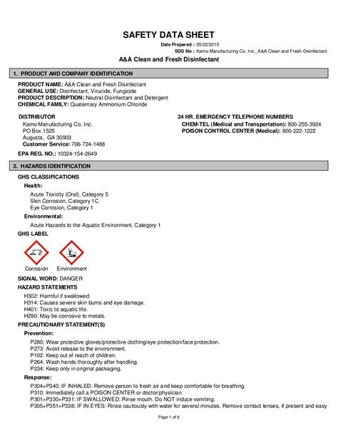 S Aa Clean And Fresh Disinfectant Sds Pdf Docdroid