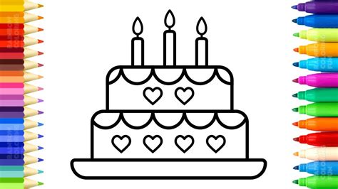 Draw this birthday cake by following this drawing lesson. How to Draw Birthday Cake for Kids - Learn Colors with Cake and Candles Coloring Book for Baby ...