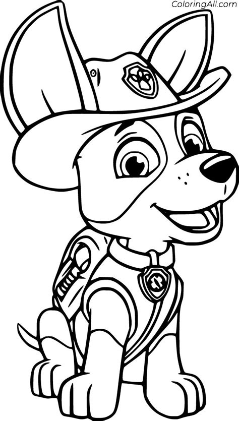 8 free printable Tracker Paw Patrol coloring pages in vector format
