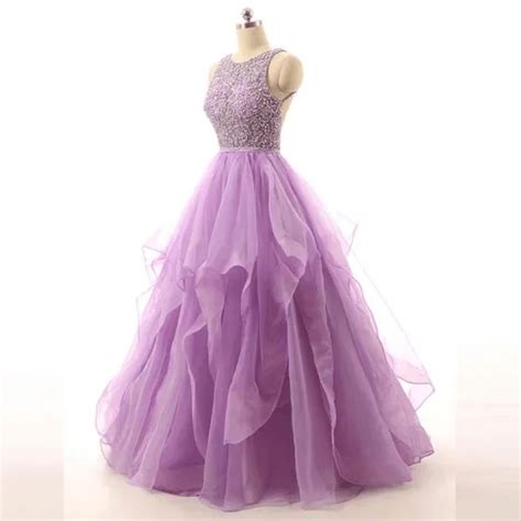 Romantic Lilac Prom Dresses Ball Gown Scoop Neck Sleeveless Backless