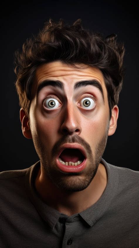 a man s eyes bugging out in shocked surprise his eyebrows shooting up his forehead and mouth