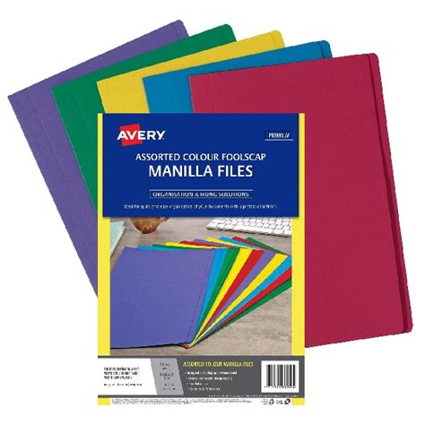 Avery 88150 Manilla Folders Foolscap Assorted Colours Pack 20