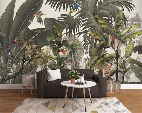 Rainforest Plants Tropical Leaves Wallpaper Wall Mural Etsy