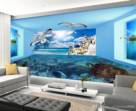 Custom 3d Stereoscopic Wallpaper Sea View Space Living