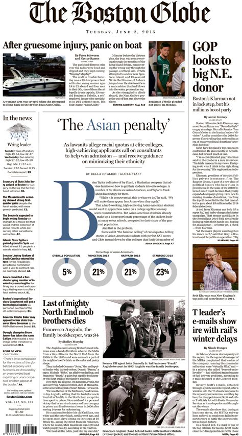 Boston Globe Front Page June 2 2015 Boston Globe Boston Globe