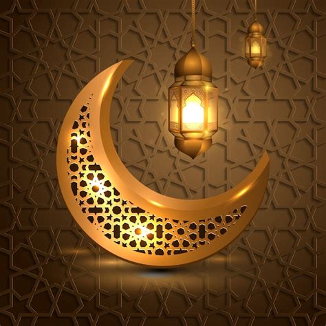 Ramadan Kareem Avec Lune Dor Et Lanterne Islamique Vecteur Premium