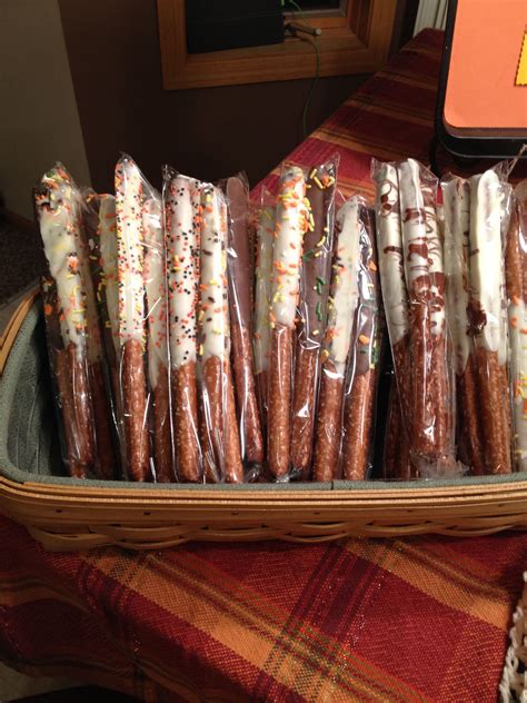 Almond Bark Dipped Pretzel Rods I Put Three To A Bag And Sold At A Craft Bazaar Bazaar