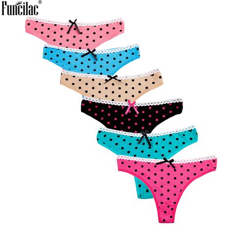 Funcilac Women Sexy Thong G String Underwear Cotton Bikini Panties Dots Print Soft Ladies