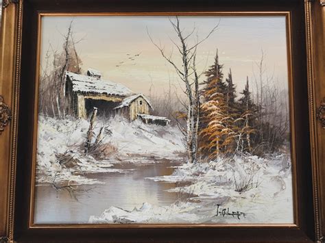 Vintage Winter Barn Scene Oil Painting Winter Scene Etsy