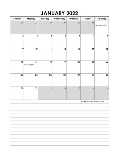 Editable Calendar 2022 Excel