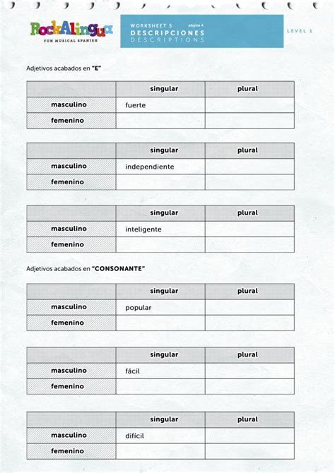 Descriptions Worksheet Rockalingua Preschool Spanish Learning