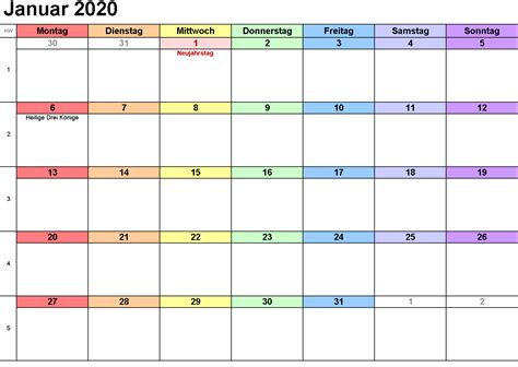 Pdf kalender zum ausdrucken als jahresplaner und halbjahreskalender für die jahre. Kostenlos Druckbare Januar 2020 Kalender Vorlage {PDF ...