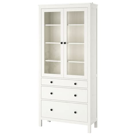 Hemnes Glass Door Cabinet With 3 Drawers White Stain 35 3 8x77 1 2