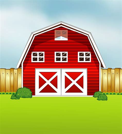 Red Barn Cartoon Style On Green And Sky Background 1505251 Vector Art