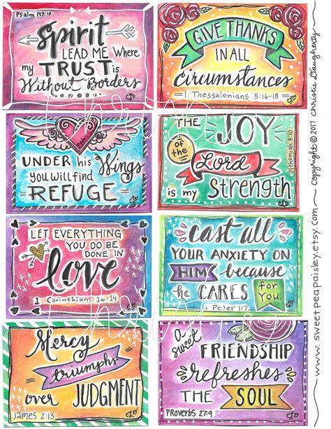 Printable Scripture Cards Watercolor 1 Hand Drawn Instant Download