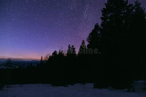 Landscape Of The Night Starry Sky In The Carpathians Ukraine Stock