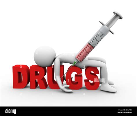 3d Rendering Of Lying Drug Addict Junkie Man On Word Drugs And Syringe