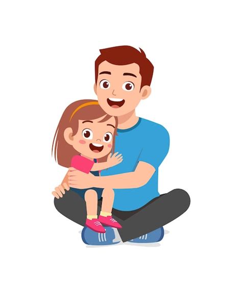 Premium Vector Young Happy Father Hug Cute Little Girl