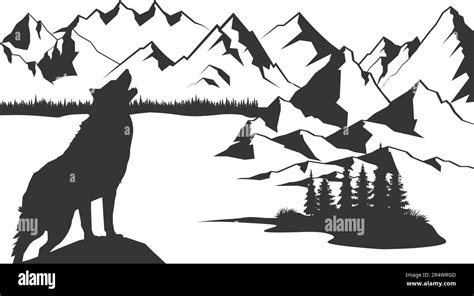 Mountain Wolf Silhouette Illustration Vector Stock Vector Image And Art