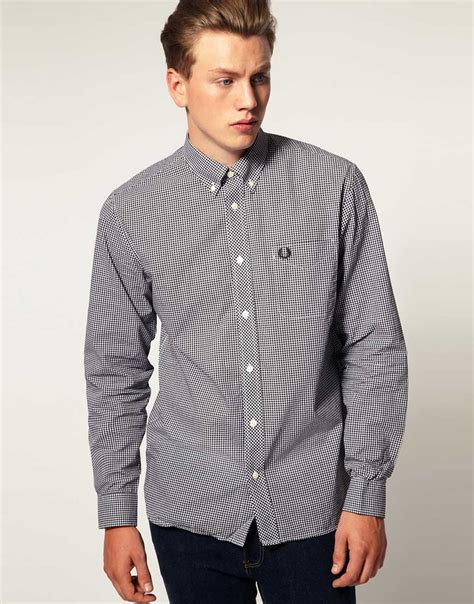 Lee 101 Fred Perry Long Sleeve Gingham Check Shirt In White For Men