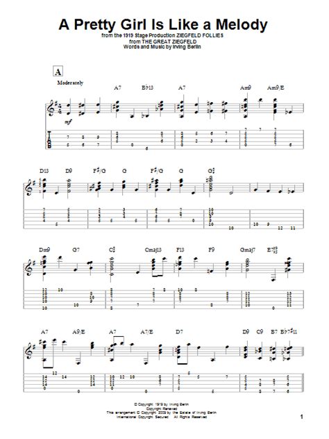 A Pretty Girl Is Like A Melody Sheet Music Irving Berlin Solo Guitar