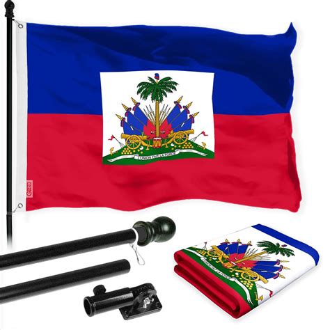 g128 combo pack 6 ft tangle free spinning flagpole black and haiti flag 3x5 ft printed 150d