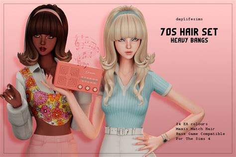 70s Hair Set Heavy Bangs Hairstyle Sims 4 Sims Sims 4 Dresses