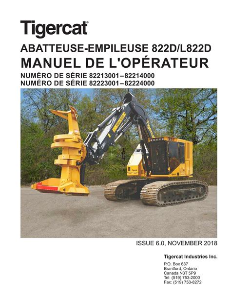 Tigercat ABATTEUSE EMPILEUSE 822D L822D MANUEL DE L OPÉRATEUR PDF