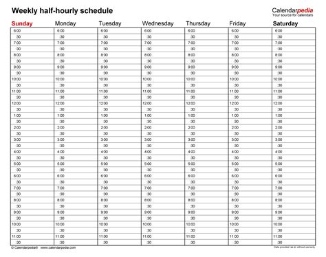 Free Hourly Schedules In Pdf Format 20 Templates