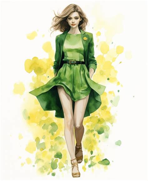 Premium Ai Image A Drawing Of A Woman In A Green Dress And Jacket Generative Ai