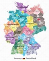 Germany map (colored by states and administrative districts) with ...