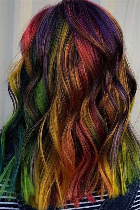 Rainbow Hair Ideas For Brunette Girls No Bleach Required Rainbow Hair Color Creative