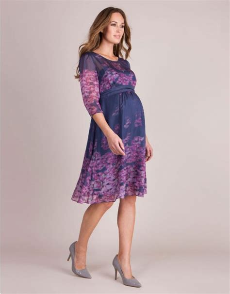 Navy Blue And Pink Floral Silk Maternity Dress Seraphine