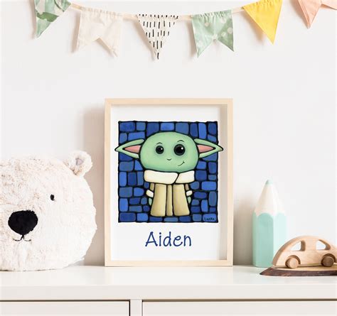 Star Wars Print Baby Yoda Wall Art Personalized Baby Print Etsy