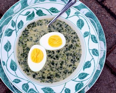 Season with kosher salt and freshly ground black pepper and set aside. Spinach Soup with Perfect Hard-Cooked Eggs